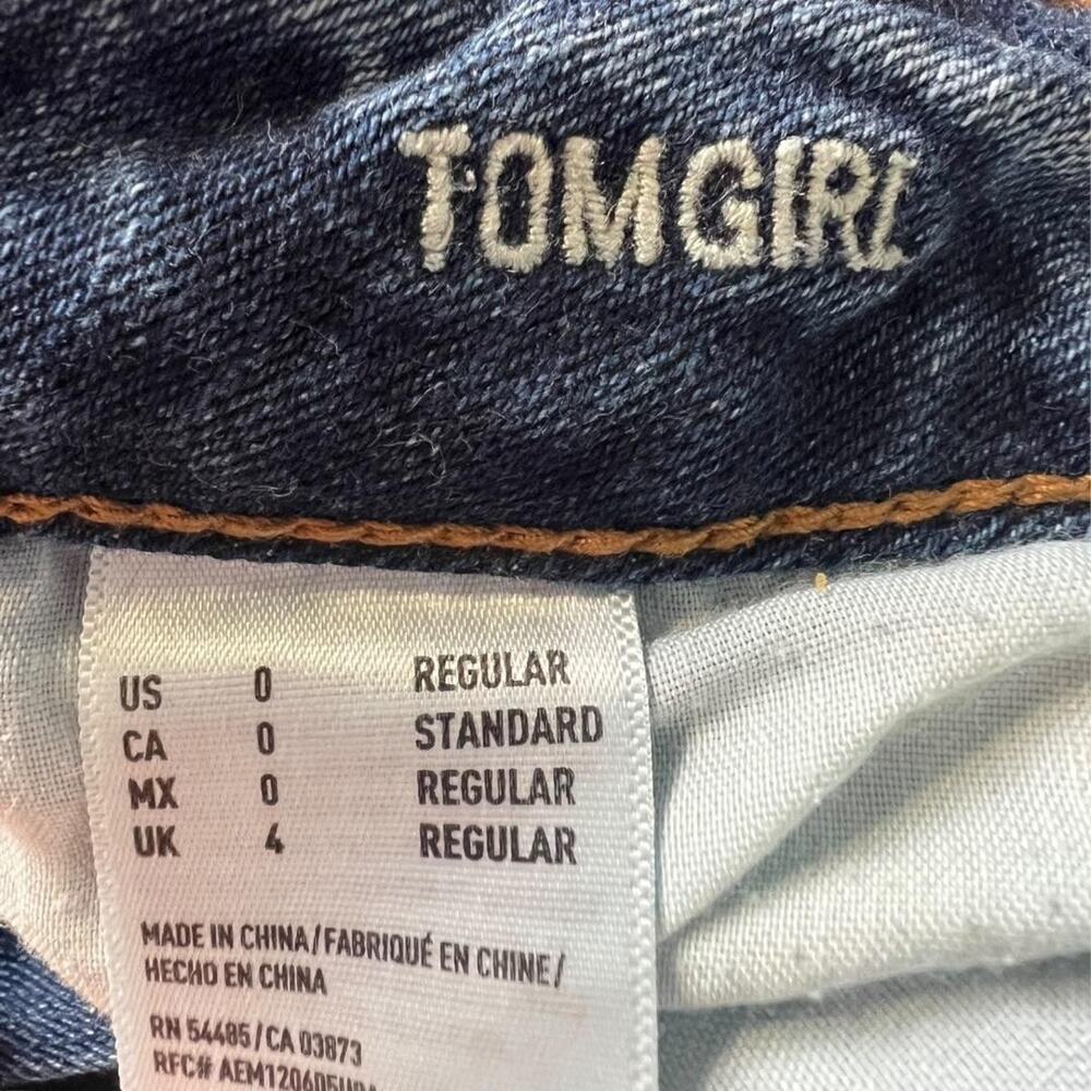 American Eagle Tomgirl Boyfriend Jeans Womens 0 Blue Distressed Stretch Raw Hem - Picture 3 of 8